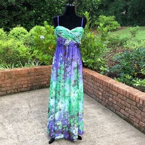 Aidan Mattox floral silk watercolor gown